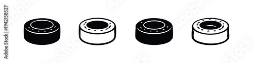 Black and white icon set of rolled food or sushi pieces. Minimalist vector illustration for oriental cuisine.