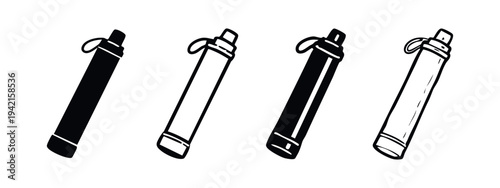 Portable Water Filter Stick Icon Set. Hand Drawn Personal Water Purifier for Camping and Outdoor Hydration Vector.