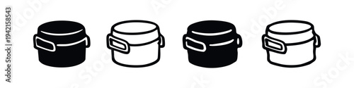 Insulated Food Container Icon Set. Hand Drawn Portable Lunch Box Jar for Meals and Snacks Vector Illustration.