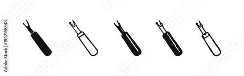 Seam Ripper Sewing Tool Icon Set. Hand Drawn Stitch Remover for Tailoring, Craft, and Needlework Vector.