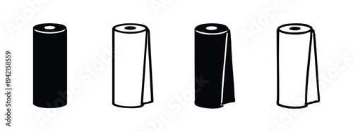 Fabric roll hand drawn doodle icons set. Textile industry material, cloth bolt or spool for tailoring and sewing.