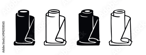 Textile fabric roll or cloth bolt hand drawn doodle icons set. Material for sewing, tailoring, and fashion design.
