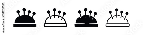 Pin cushion hand drawn doodle icons set. Essential sewing accessory for holding pins and needles securely.