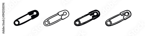 Safety pin set icon. Fastener for clothing, crafts and baby products. Isolated vector illustration.