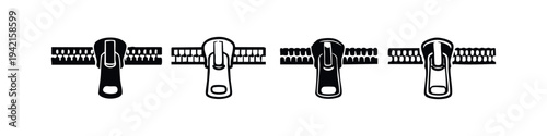 Zipper set icon. Fastener element for clothing, bags and accessories. Isolated vector illustration.