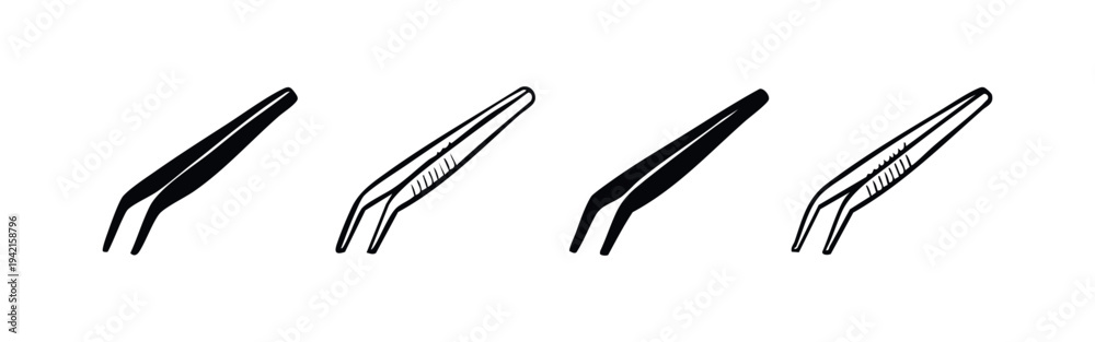 Obraz premium Medical Dental Tweezers Icons. Dentist Tool Vector Set. Oral Hygiene Instruments for Clinical Use.