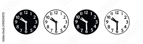 Time 10:30 Clock Icons Set. Hand-Drawn Half Past Ten Vector Illustration on White Background.