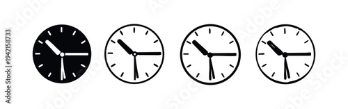 Time 3:00 Clock Icons Set. Hand-Drawn Three O'Clock Vector Illustration on White Background.