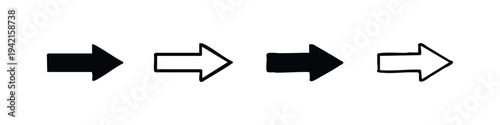 Hand-drawn and solid arrow icons pointing right, a diverse set of four direction symbols on white background.