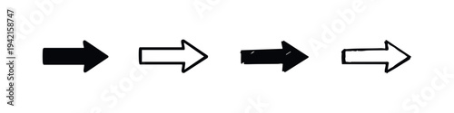 Hand-drawn and solid arrow icons pointing right, a diverse set of four direction symbols on white background.