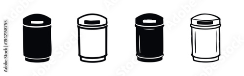 Set of garbage can and trash bin icons in solid and outline style