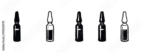 Medical Ampoule Icons Set. Drug Vial Vector Illustration. Medicine Containers for Pharmaceutical Use.