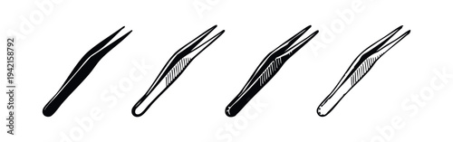 Dental Tweezers Icons Set. Dentist Instrument Vector Illustration. Oral Examination and Surgical Tools.