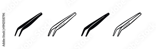 Medical Dental Tweezers Icons. Dentist Tool Vector Set. Oral Hygiene Instruments for Clinical Use.