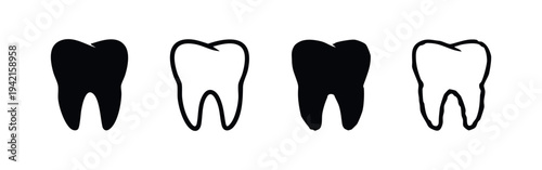 Molar Teeth Vector Icons - Dental Anatomy Outline and Solid Symbols for Oral Care and Health