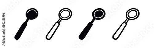 Dentist Mirror Icon Set - Oral Examination Instrument for Dental Checkups Vector Illustration