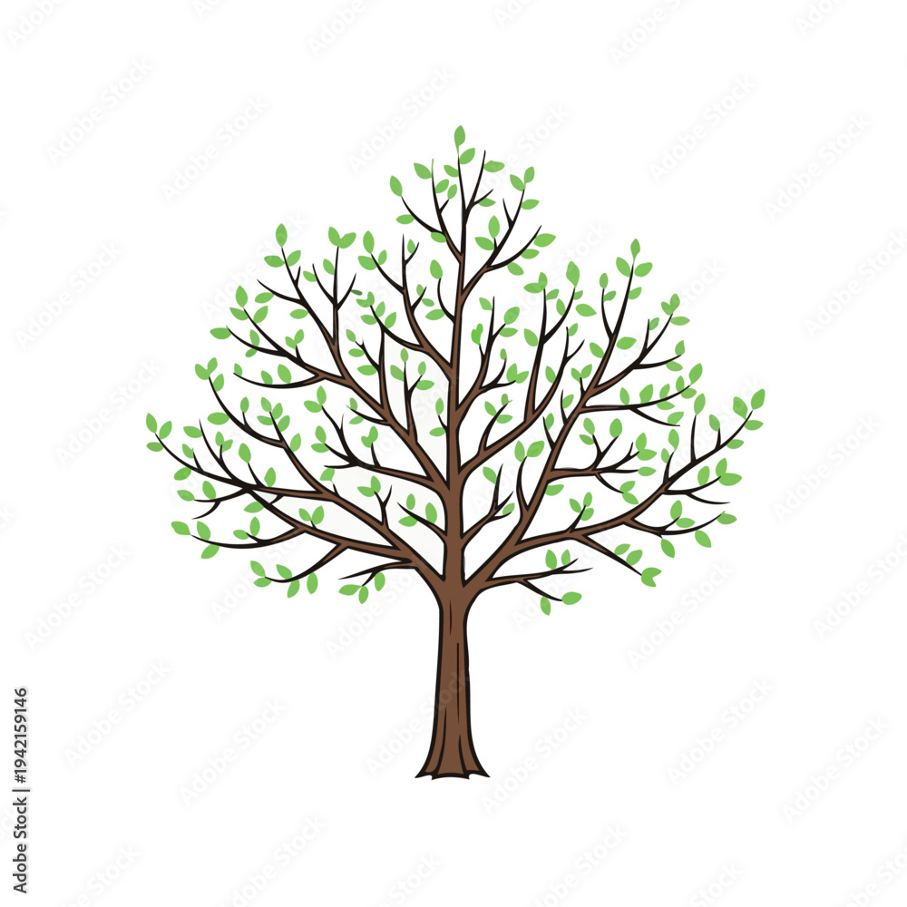 Naklejka premium Simple illustration of a tree with green leaves and brown branches.