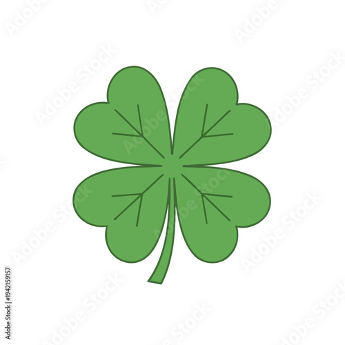 Simple green four-leaf clover illustration on white background.