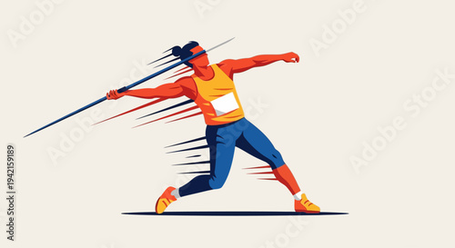 Dynamic Javelin Thrower in Mid-Action Capturing Athletic Prowess and Focus.
