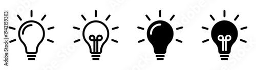 Lamp icon set. Solid And Outline Creative idea Light Bulb icons Collection Vector Illustration