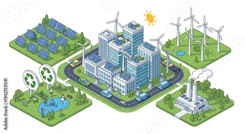Set of 5 eco friendly city infrastructure icons vector