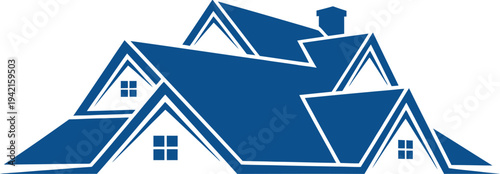 Illustration of a modern residential house with multiple roofs and windows