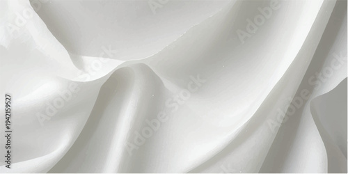 Elegant white silk fabric flowing in graceful waves, studio background