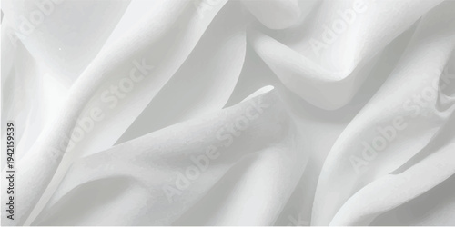 Elegant white silk fabric flowing in graceful waves, studio background