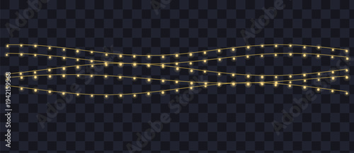 Bright yellow string lights illuminate the scene with a warm glow on a dark transparent pattern