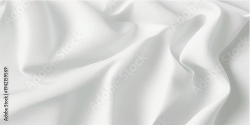 Abstract white satin silky cloth for background with smooth curve, flowing satin waves for backdrop design. White luxury fabric cloth background for web banner, poster, invitation card. Vector EPS10.