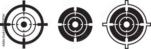 Three black and white target bullseye icons flat design vector illustration