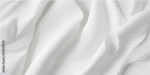 Elegant white silk and satin fabric background featuring smooth flowing waves and soft curves in a luxury textile design with a light cream liquid texture for a wedding backdrop illustration