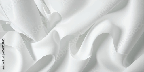 Elegant white silk and satin fabric background featuring smooth flowing waves and soft curves in a luxury textile design with a light cream liquid texture for a wedding backdrop illustration