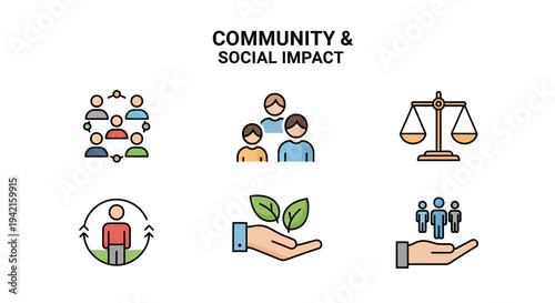 Set of 6 community and social impact icons vector