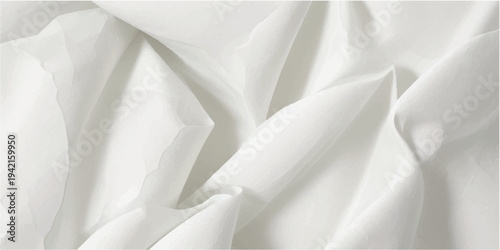 Luxurious white silk and satin fabric background featuring smooth shiny waves and a soft draped texture perfect for an elegant wedding backdrop or fashion textile material