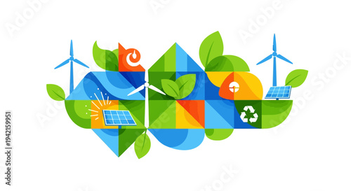 Eco friendly icons vector set for sustainable energy and environment