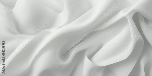 Smooth white silk and satin fabric background with soft flowing waves of luxury textile material creating a light cream decorative texture for wedding backdrop design