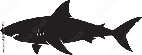 Black shark silhouette with sharp teeth and fins white