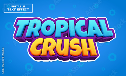 Tropical crush cartoon 3d editable text effect with blue and yellow summer style