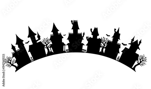 Spooky Halloween Haunted Village Houses Vector Illustration Holiday Design Set