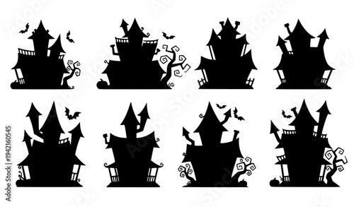 Halloween Haunted House Vector Set Spooky Horror Houses Collection Isolated on White