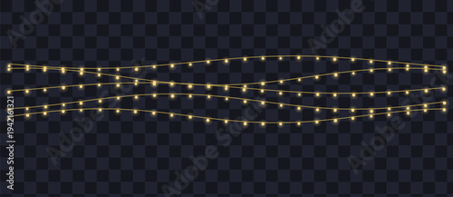 Decorative strands of warm golden string lights create a festive atmosphere on a dark transparent night