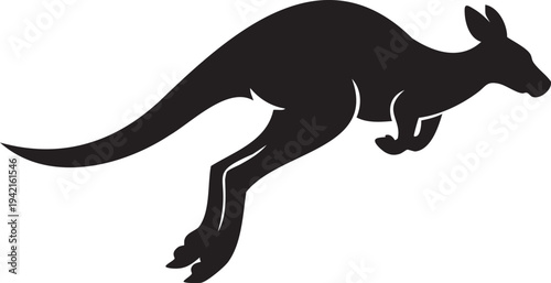 Black kangaroo silhouette jumping against white background