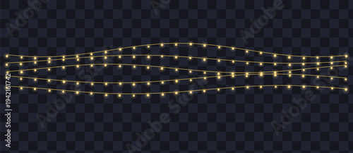 Decorative yellow string lights feature small glowing bulbs strung across three undulating lines