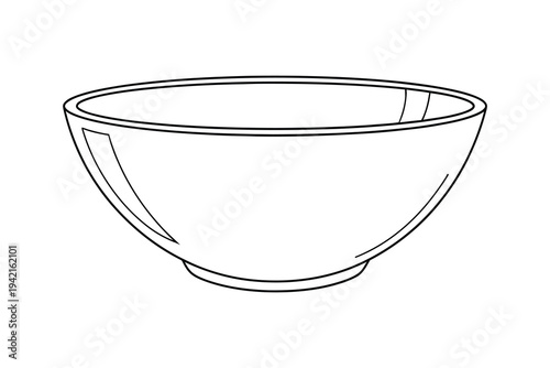 A simple black line drawing of an empty ceramic bowl on a white background, illustration of a plain kitchen dish.