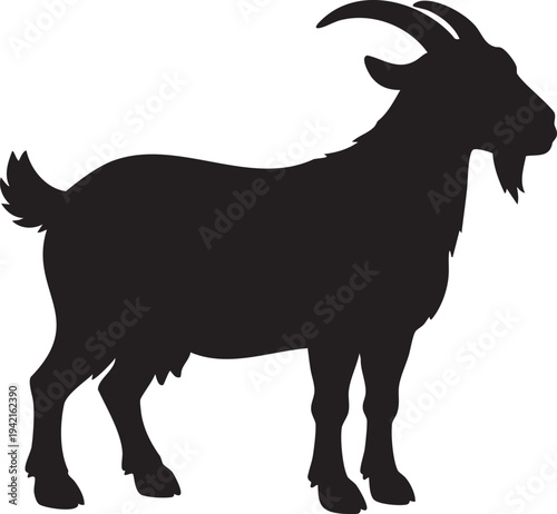 Black goat silhouette standing profile view animal