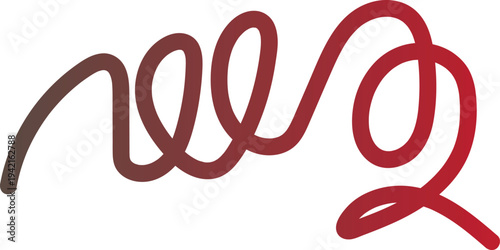 The image features a single, stylized drawing of a coiled line that flows gracefully from left to right. The line begins with a brownish-gray tone on the left, transitioning seamlessly into a vibrant 