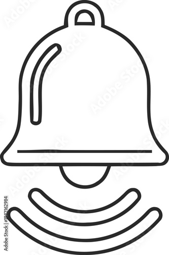 Ringing bell icon with sound waves line art style vector illustration alert notification symbol for web and mobile design