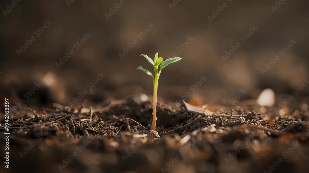 custom made wallpaper toronto digitalYoung green seedling sprout emerging from rich soil in soft warm light symbolizing hopeful growth