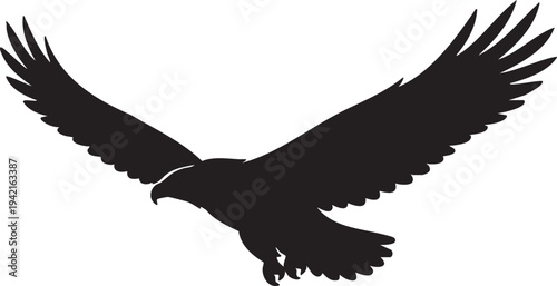 Black silhouette of an eagle bird in flight white